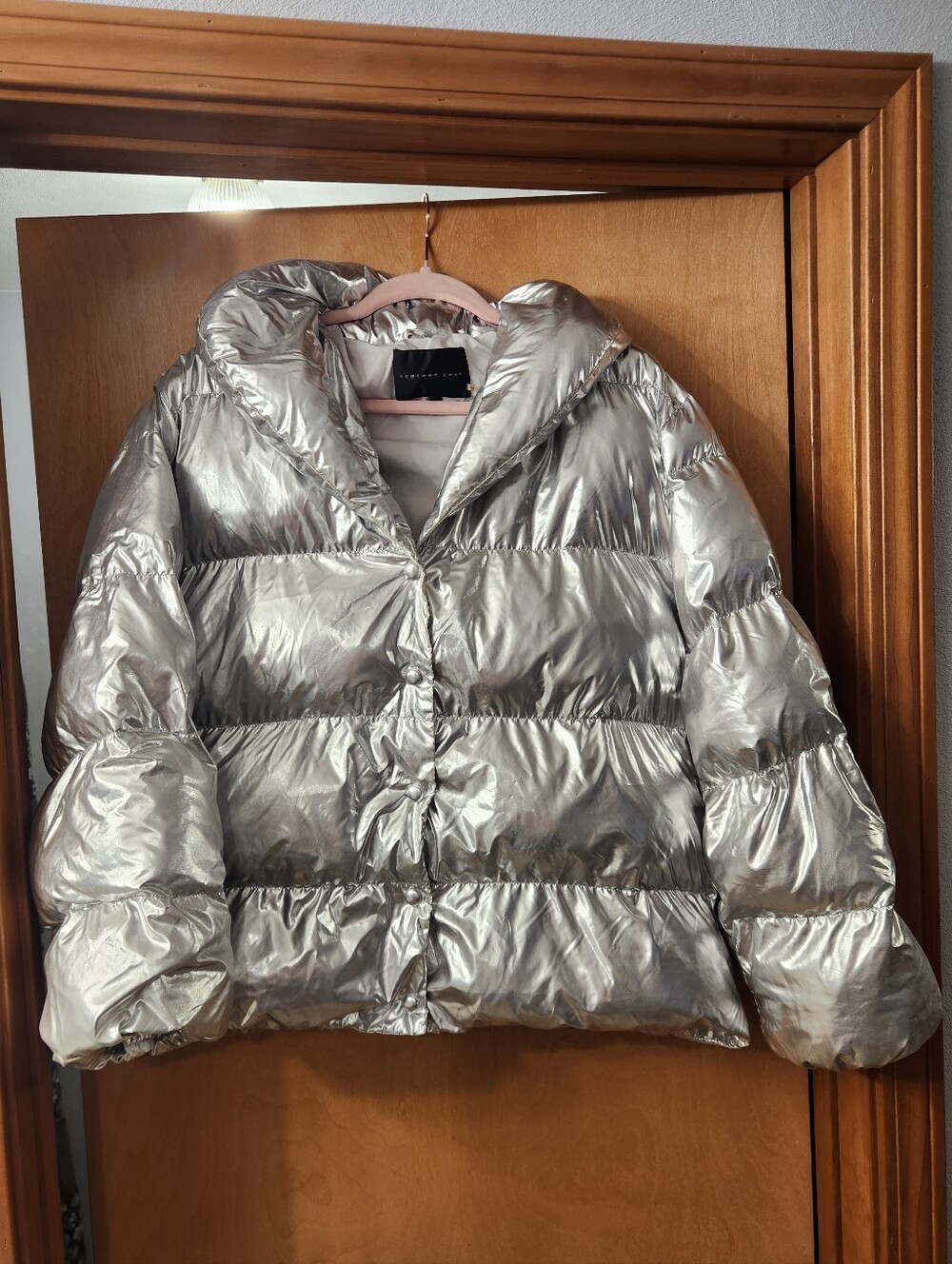 Endless Rose Metallic Silver Puffer Jacket Size Medium